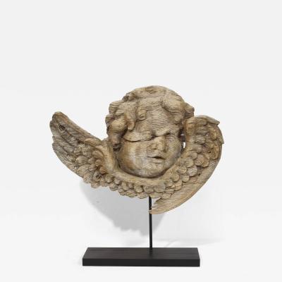17 18th Century French Baroque Carved Oak Angel Head on Wings