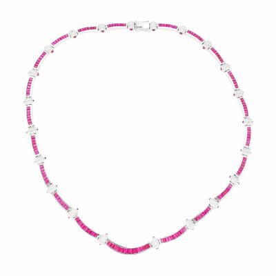 17 3 Carat Ruby and Diamond 18K White Gold Retro Choker Necklace