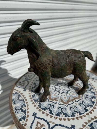17 5 Vintage Patinated Bronze Goat Sculpture