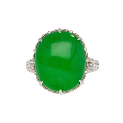 17 86 Carat Oval Cut Jadeite Jade and Diamond Ring in 18K White Gold 7