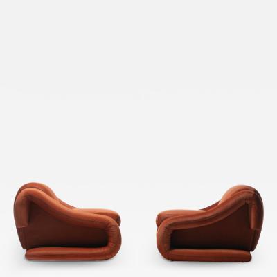  Weiman Monumental Post Modern Pair of Weiman Lounge Chairs in Marmalade Orange Fabric
