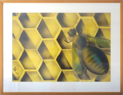 Luciano Mattioli Mattioli Italian Vintage Yellow Black Acrylic Watercolor Modern Painting