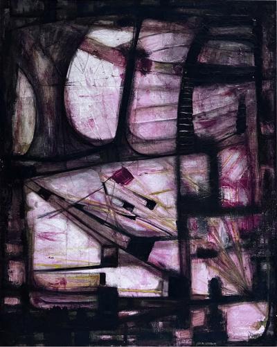 miguel acosta alvarez Pink Abstract Oil Painting by Miguel Alvarez Acosta Ambassador Modernism 1950s