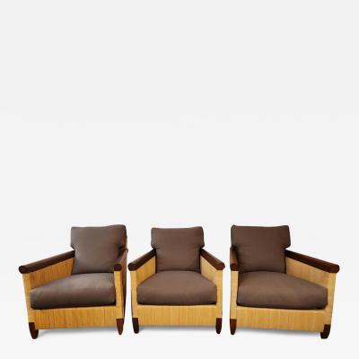 John Hutton Three John Hutton Rush Rattan Lounge Chairs Merbau Coastal Line Donghia 1995