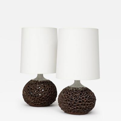 A Pair Of Danish Coral Form Ceramic Table Lamps Circa 1950s