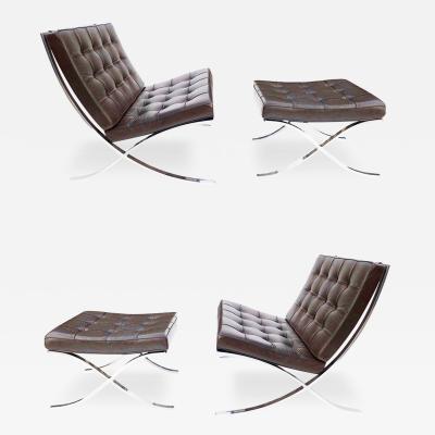 Ludwig Mies Van Der Rohe Pr Stainless Barcelona Chairs Ottomans in Brown Leather Knoll