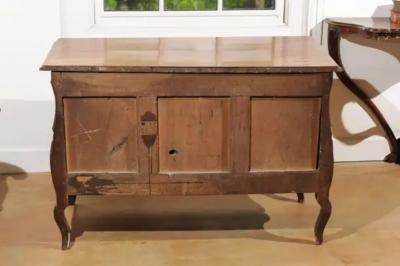 1730s French Period Louis XV Walnut Two Drawer Commode with Bomb Side Panels