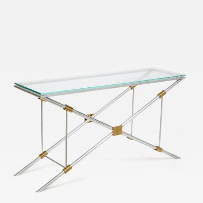 John Vesey Console Table Polished Aluminum with Brass Trim by John Vesey