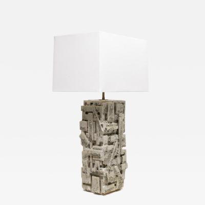 Shizue Imai Pair of Bespoke Rectangular Sculptural Ceramic White Glazed Table Lamps