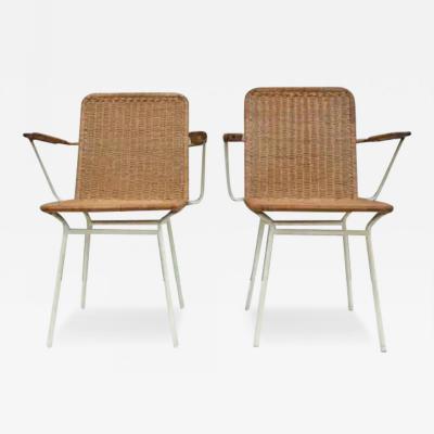 Carlo Hauner Brazilian Mid Century Pair of Armchairs in Cane Iron by Carlo Hauner c 1950s