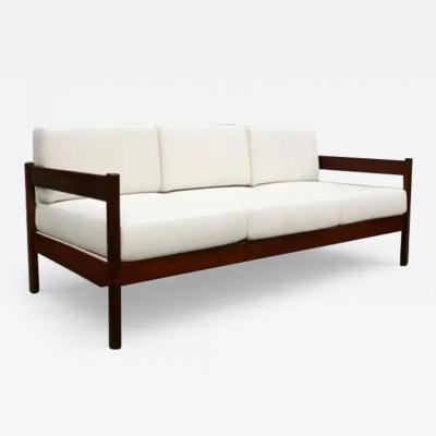  Celina Decora es Brazilian Modern Sofa in Hardwood White Fabric by Celina Decoracoes c 1960s