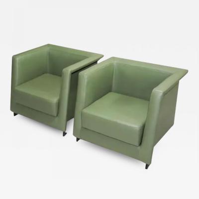 Geraldo de Barros Brazilian Modern Pair of Armchairs in Green Leather Geraldo de Barros c 1970s