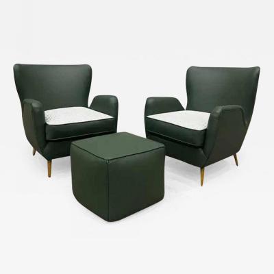 Carlo Hauner Brazilian Armchairs Pouf in Hardwood Leather and Fabric Carlo Hauner 1950s