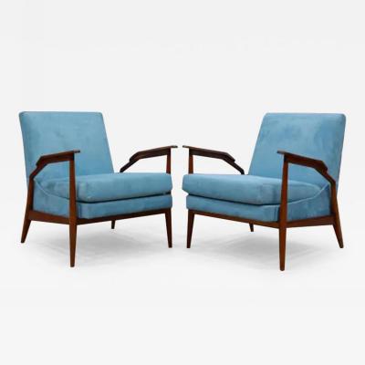 Giuseppe Scapinelli Brazilian Modern Armchairs in Hardwood Fabric by Giuseppe Scapinelli 1950s