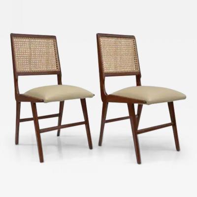 Carlo Hauner Brazilian Mid Century Set of Two Chairs in Hardwood and Leather by Forma 1950s