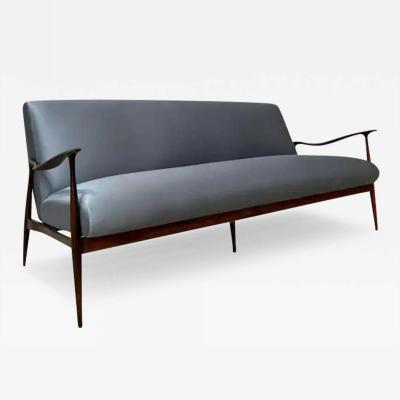 Giuseppe Scapinelli Brazilian Modern Sofa in Hardwood and Blue Fabric by Giuseppe Scapinelli 1950