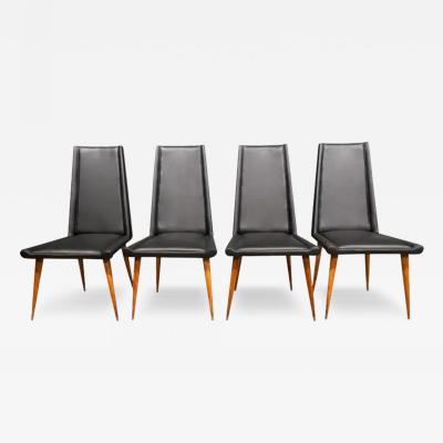 Giuseppe Scapinelli Brazilian Modern Chair Set in Hardwood Black Leather Giuseppe Scapinelli 1950