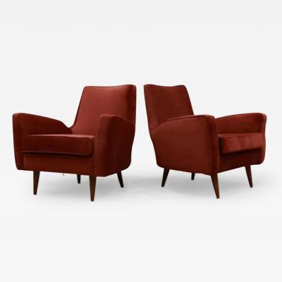  Forma Brazil Brazilian Modern Armchair Set in Hardwood Burgundy Fabric by Forma 1950 s