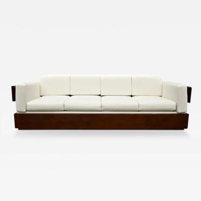  Celina Brazilian Modern Sofa in Hardwood and White Linen by Celina Brazil c 1960