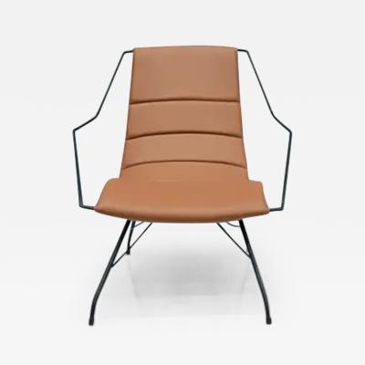 Carlo Hauner Brazilian Modern Armchair in Brown Leather Iron Carlo Hauner 1950s Brazil