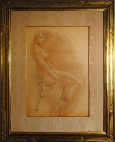 Raphael Soyer Drawing and Gouache of Large Nude signed