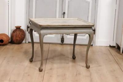 1750s Swedish Rococo Gray Painted Tea Table with Tray Top and Ball and Claw Feet