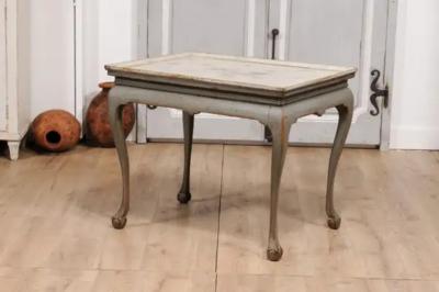 1750s Swedish Rococo Gray Painted Tea Table with Tray Top and Ball and Claw Feet