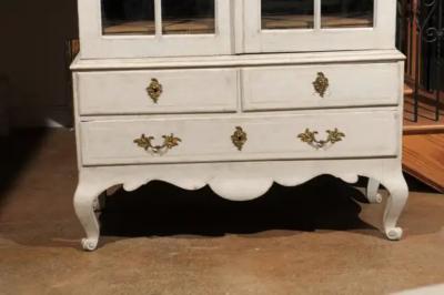 1760s Period Rococo Swedish Cabinet with Glass Doors Bonnet Top and Cabrioles
