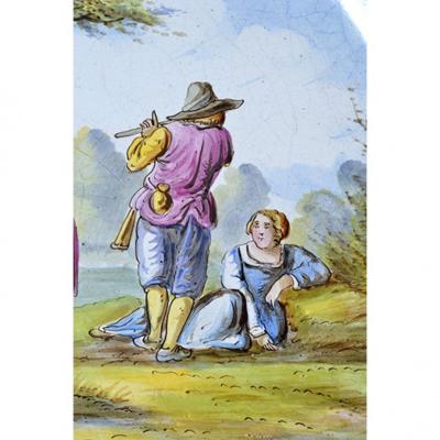 1767 Lille Faience 14 Platter France Artist Signed D Bergheim