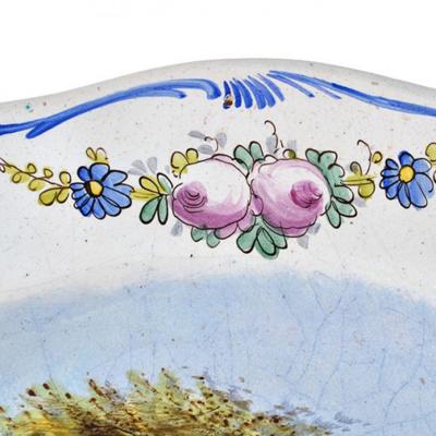 1767 Lille Faience 14 Platter France Artist Signed D Bergheim
