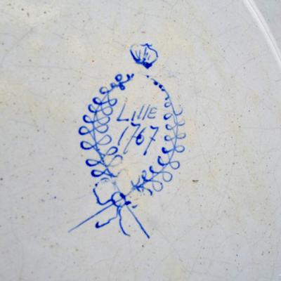 1767 Lille Faience 14 Platter France Artist Signed D Bergheim