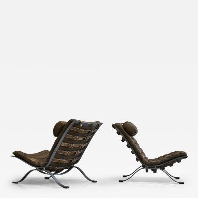 Arne Norell Arne Norell Pair of Ari Lounge Chairs in Steel and Patinated Leather Sweden