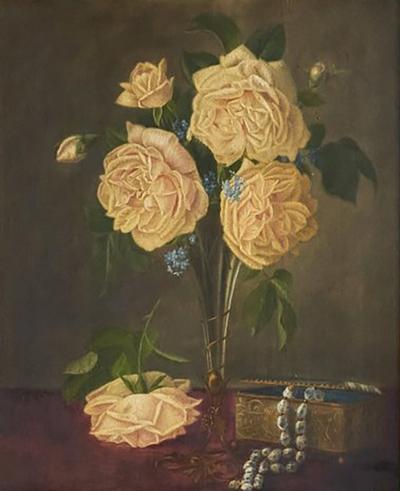 David Emile Joseph de Noter David Emile Joseph de Noter Still Life with Roses Oil on Panel Belgium