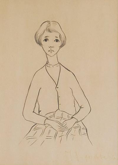 J A Van de Velde J A Van de Velde Jongedame Charcoal on Paper Belgium 1950s