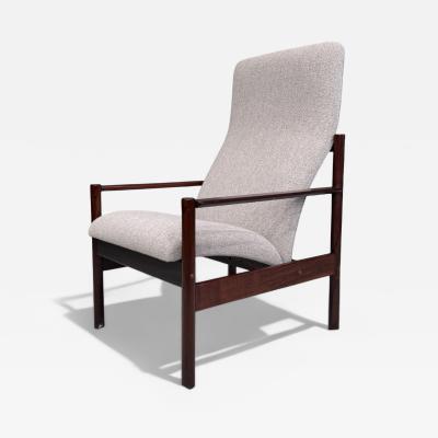 Michel Arnoult Tall Armchair in Imbuia Wood Grey Bocule Michel Arnault 1960s Lot 154A