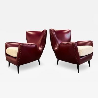 Carlo Hauner Pair of Armchairs in Hardwood Leather Boucle Carlo Hauner 1950s Lot 466
