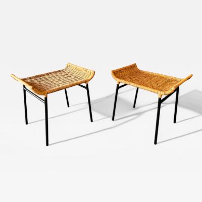 Carlo Hauner Brazilian Modern Caned Stools with Iron Frame Carlo Hauner 1950s