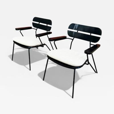 Carlo Hauner Brazilian Modern Armchairs in Ebonized Wood Metal Carlo Hauner 1950s