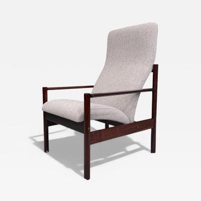 Michel Arnoult Tall Armchair in Imbuia Wood Grey Bocule Michel Arnault 1960s Lot 154A