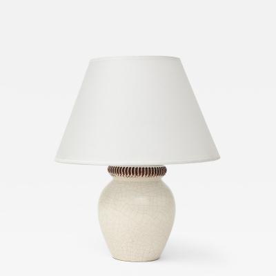 Pol Chambost Pol Chambost Ivory Crackle Ceramic Lamp France c 1930