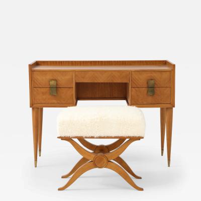 Silvio Cavatorta Birch Desk and Matching Chair in Ivory Boucle by Silvia