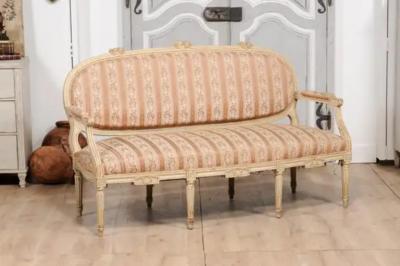 1790s Louis XVI Period French Painted Sofa with Oval Back and Carved Foliage