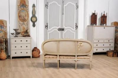 1790s Louis XVI Period French Painted Sofa with Oval Back and Carved Foliage