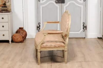 1790s Louis XVI Period French Painted Sofa with Oval Back and Carved Foliage