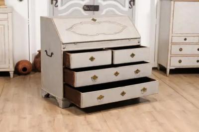 1790s Scandinavian Slant Front Desk with Carved Panel and Four Drawers