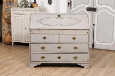 1790s Scandinavian Slant Front Desk with Carved Panel and Four Drawers