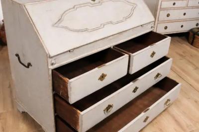 1790s Scandinavian Slant Front Desk with Carved Panel and Four Drawers