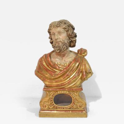 17th 18th Century Italian Hand carved Wooden Reliquary Bust of a Saint