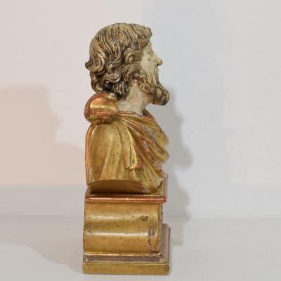 17th 18th Century Italian Hand carved Wooden Reliquary Bust of a Saint