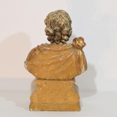 17th 18th Century Italian Hand carved Wooden Reliquary Bust of a Saint
